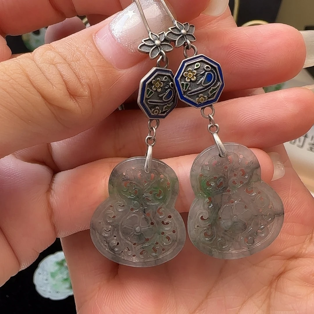 翡翠银S925镶嵌耳饰