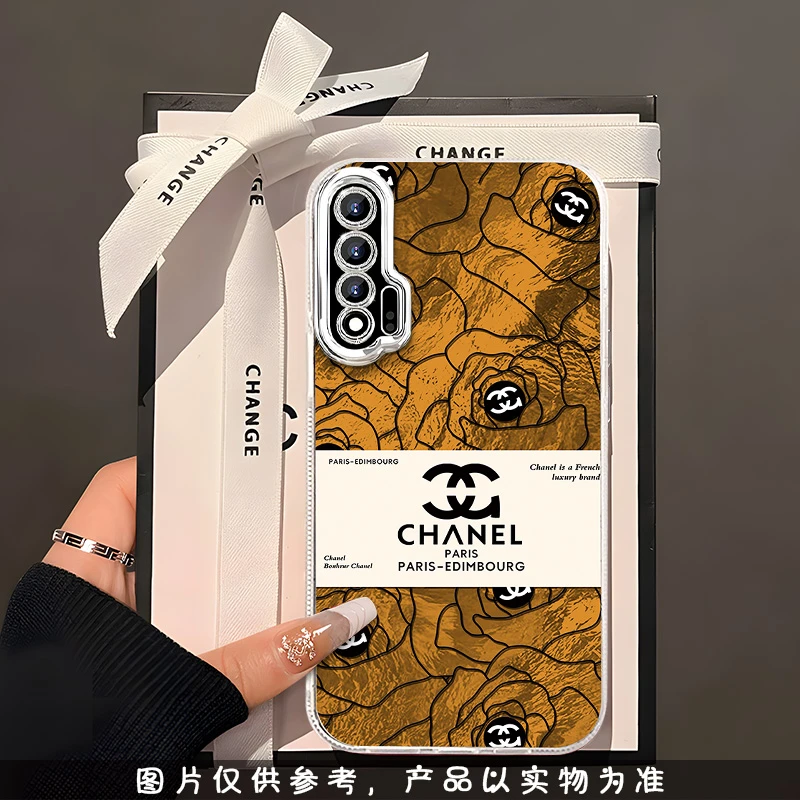 适用于【华为】Nova6【5G】高级感咖啡色双C时尚精孔冰川纹手机壳