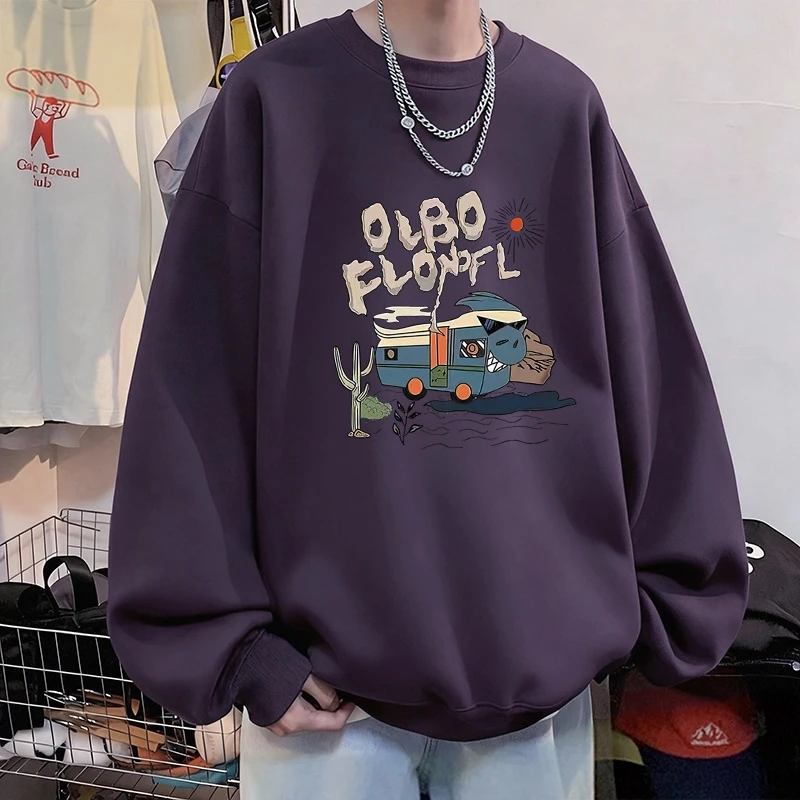 2025新款圆领卫衣男装秋冬潮牌加绒宽松休闲长袖上衣青少年打底衫