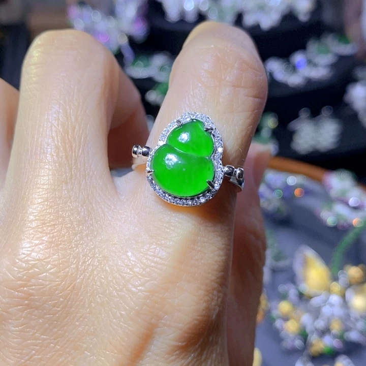 翡翠戒指银S925镶嵌天然翡翠