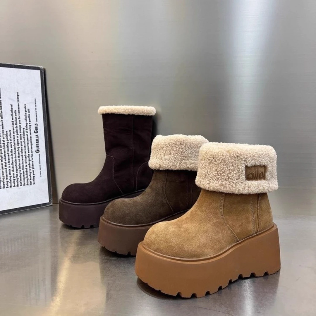 爆款厚底雪地靴女2025新款冬季加绒保暖勃肯甜桃厚勃蝴蝶结雪地靴