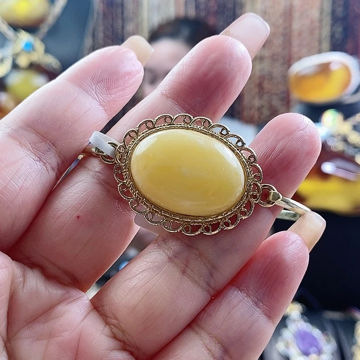 银S925镶嵌琥珀手镯手镯