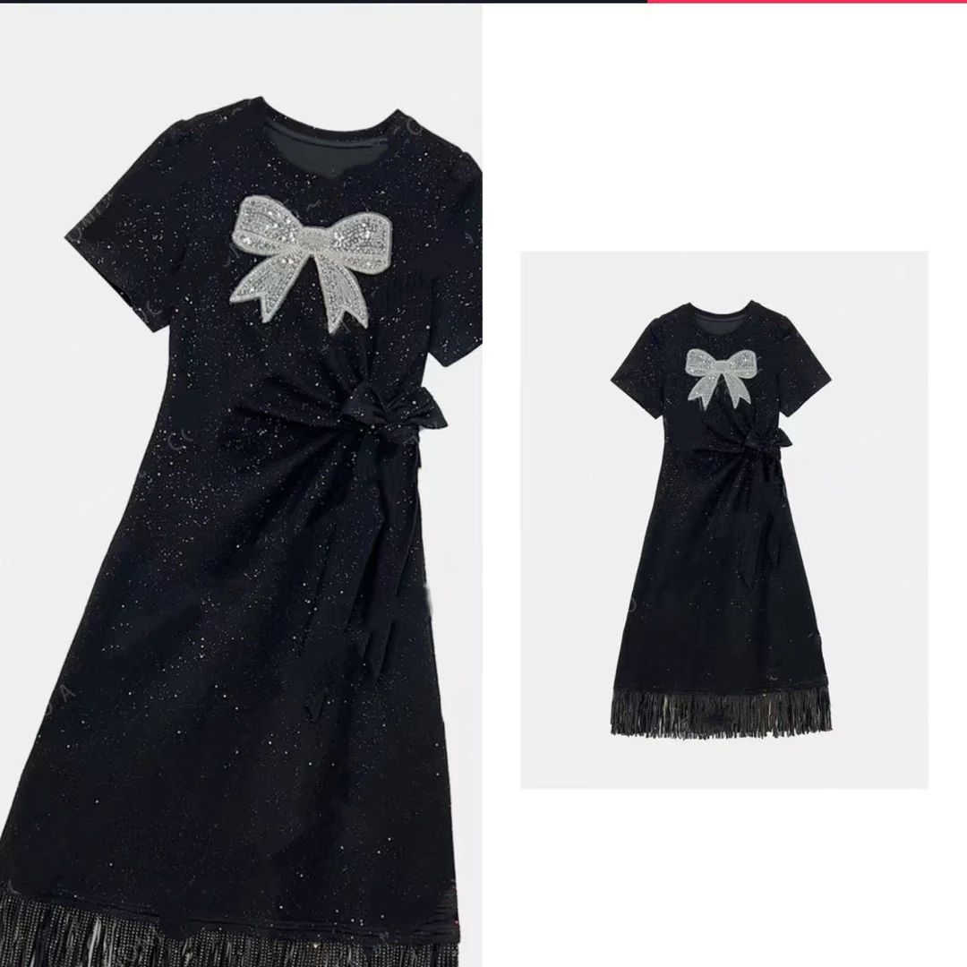 【XY】【61】夏季新款时尚亮片气质黑色显瘦短袖连衣裙JC-A2946