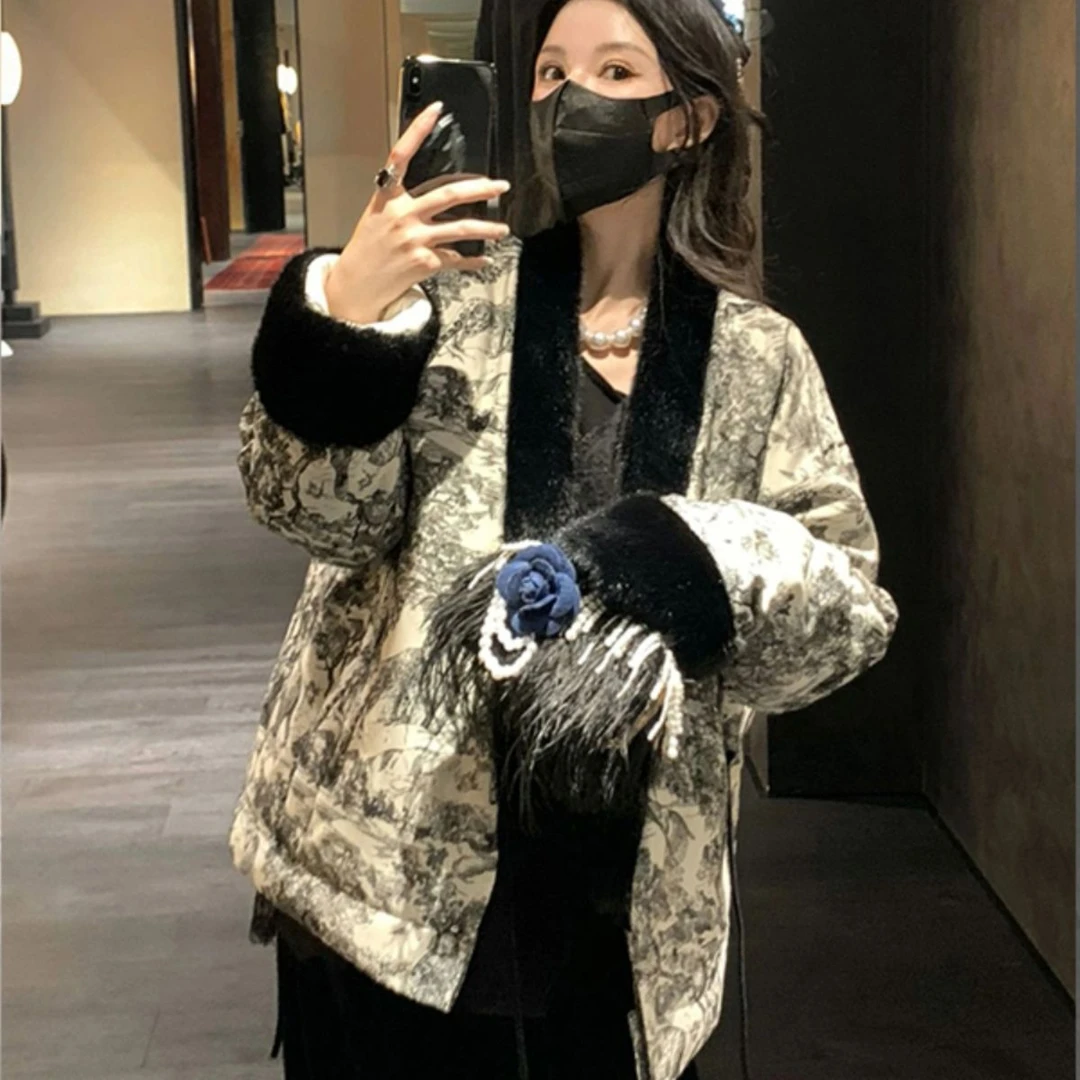 两个版本新中式国风水墨画棉服小众原创新款棉袄独特超好看面棉衣