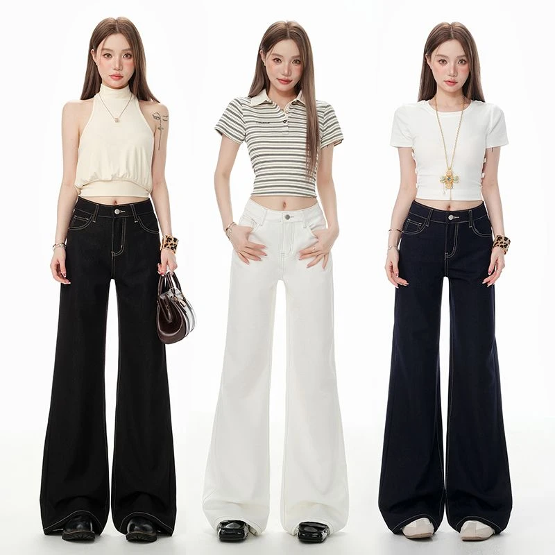 全新科技面料不掉色夏季薄款直筒阔腿牛仔裤女直筒垂感冰感8916-1