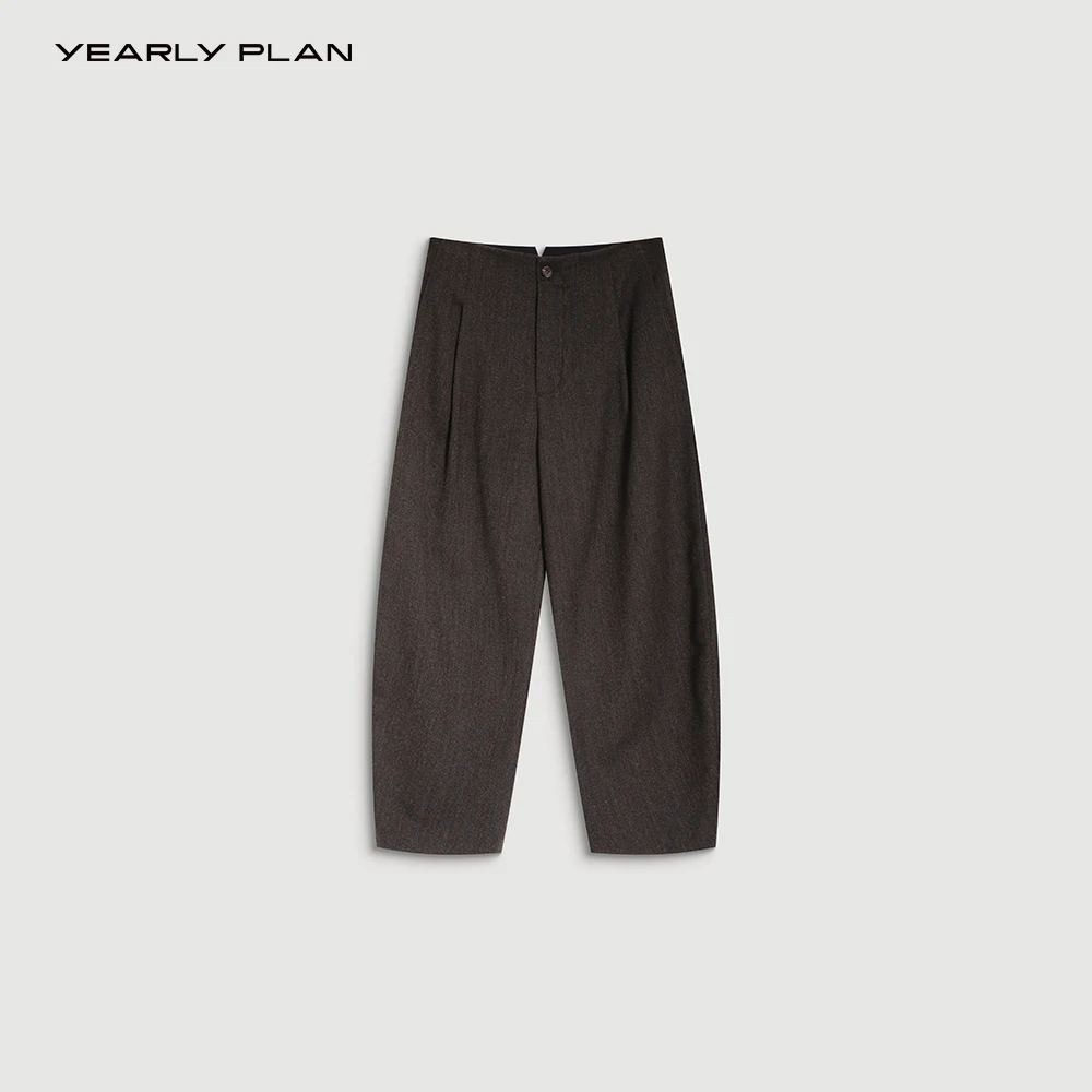YEARLY PLAN 2025冬 复古简约时髦经典立体弧形剪裁羊毛长裤 2946