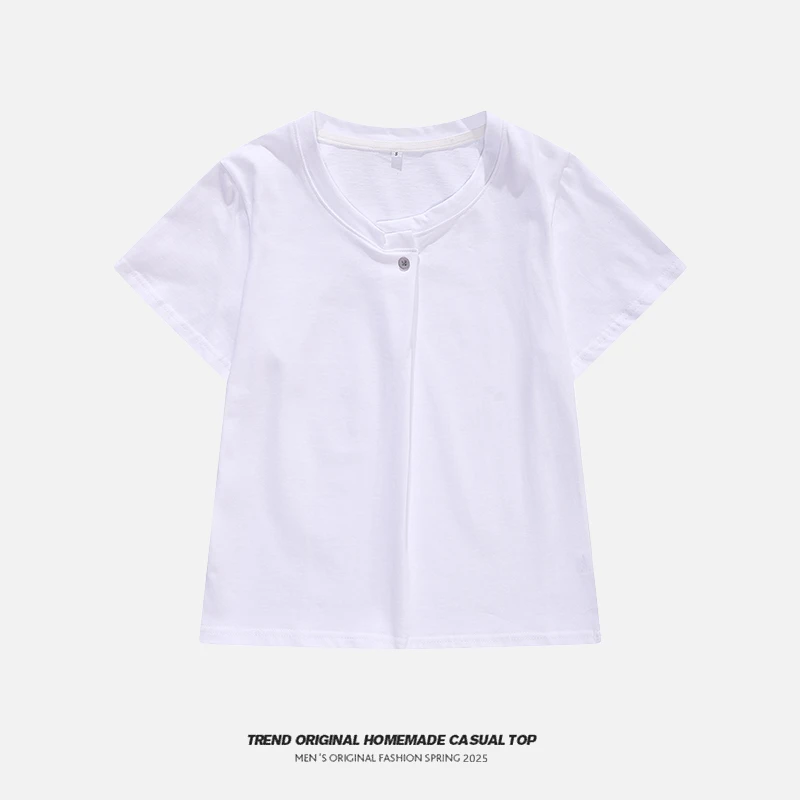 【现货发】一粒纽扣 设计感时尚圆领短袖T恤女夏季百搭休闲宽松韩版