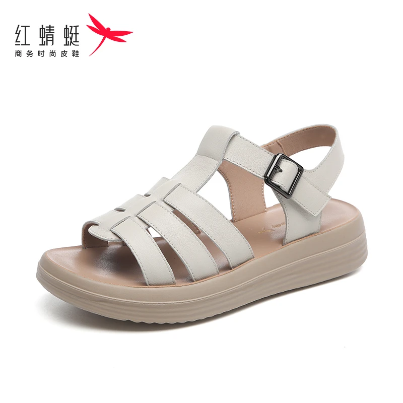 红蜻蜓女凉鞋潮流高质感妈妈凉鞋夏季不累脚真皮罗马鞋练车凉鞋