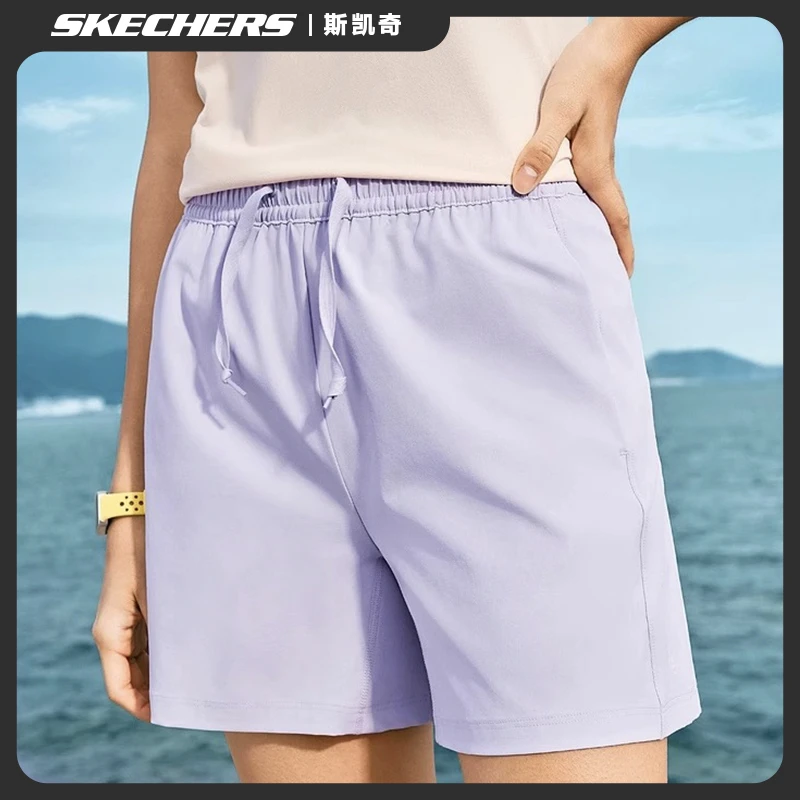 斯凯奇2025新款夏季女吸湿速干运动短裤透气舒适五分裤简约休闲裤