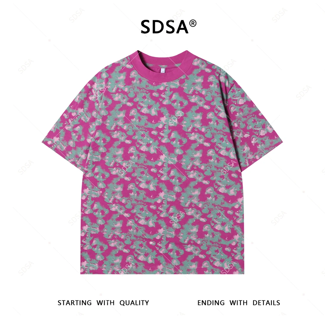 SDSA夏季新款男士痞帅设计师撞色印花圆领短袖T恤重磅百搭上衣