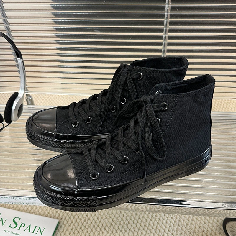 炭黑男女同款情侣19百搭休闲平底透气时尚港风复古ulzzang帆布鞋