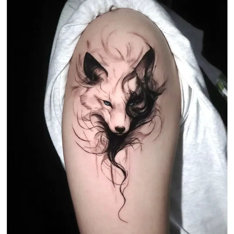 Q-SQH妖狐草本纹身贴男女款背部花臂半防水持久逼真刺青贴纸