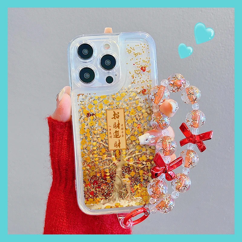 发财适用苹果vivo华为oppo小米iphone透明金色流沙闪闪手机壳