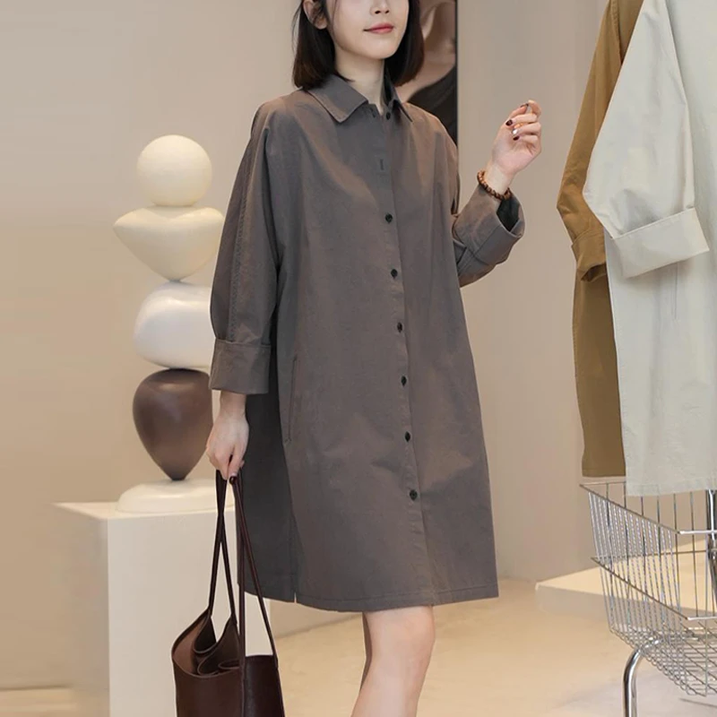 高含棉休闲气质POLO领单排扣连衣裙女2025春秋新款时尚显瘦衬衣裙