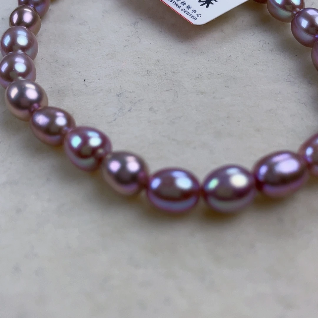 淡水珍珠银S925镶嵌项链淡水紫珠手链6mm+