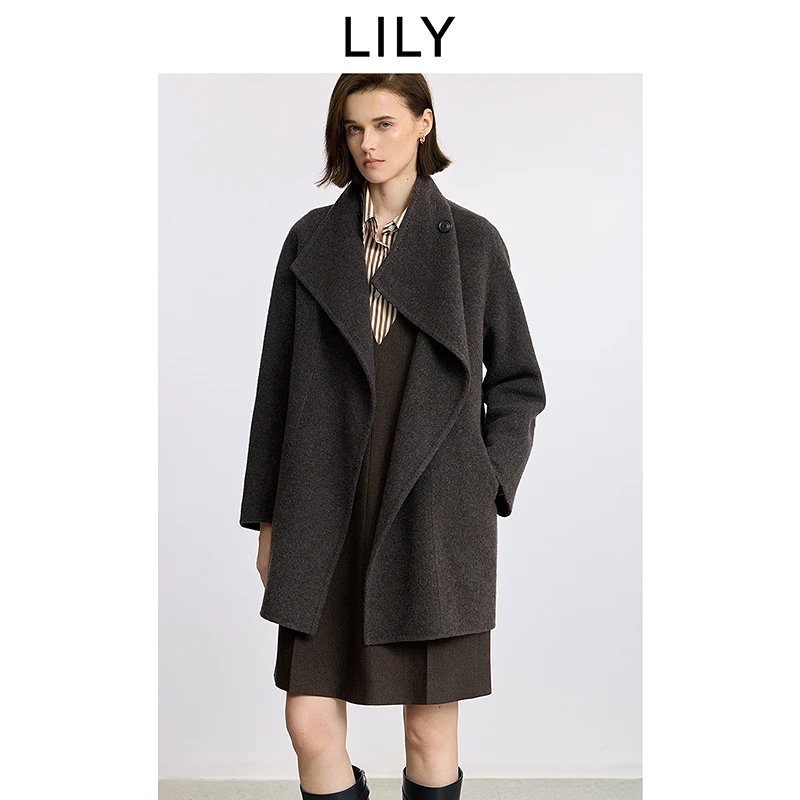 LILY2025冬新款女装羊毛羊绒混纺老钱双面呢毛呢外套125409FN968
