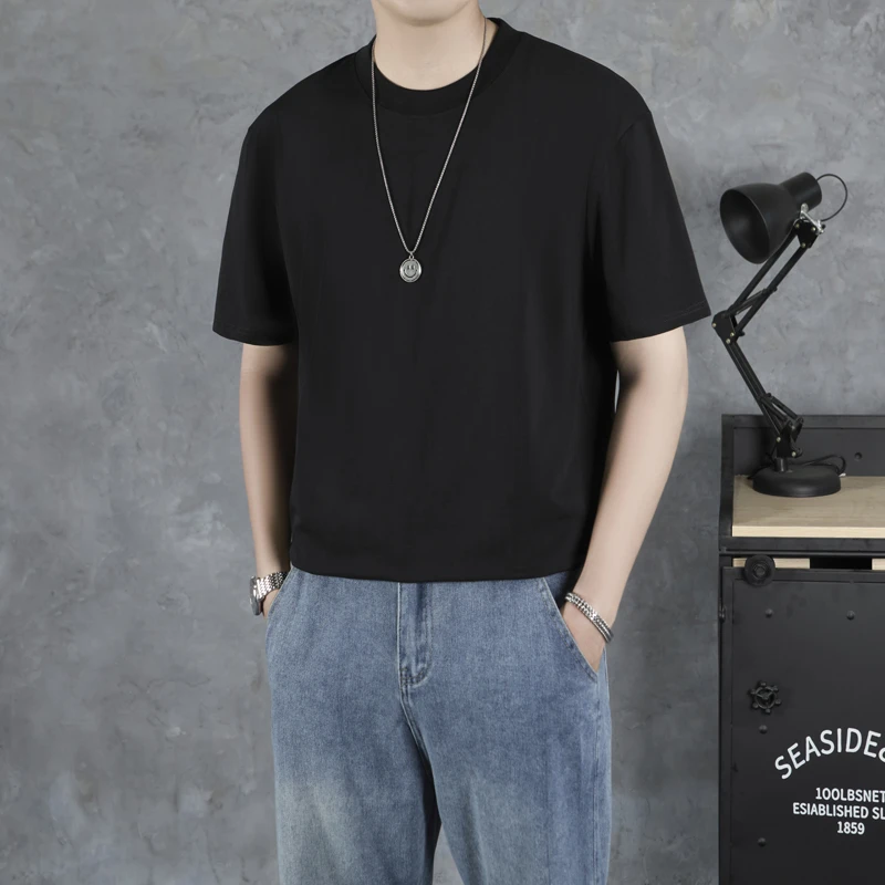 圆领短袖t恤男夏季透气纯棉重磅男女糖果色上衣纯色百搭体恤流行T