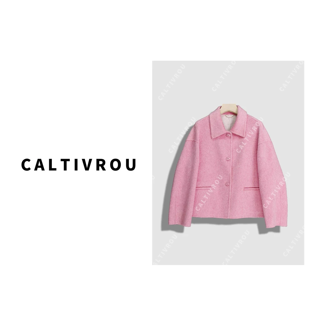 Caltivrou时尚设计感纽扣翻领百搭双面呢外套-Y19587