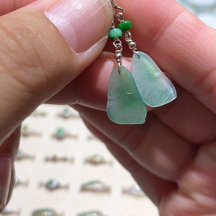 翡翠银S925镶嵌耳饰15号