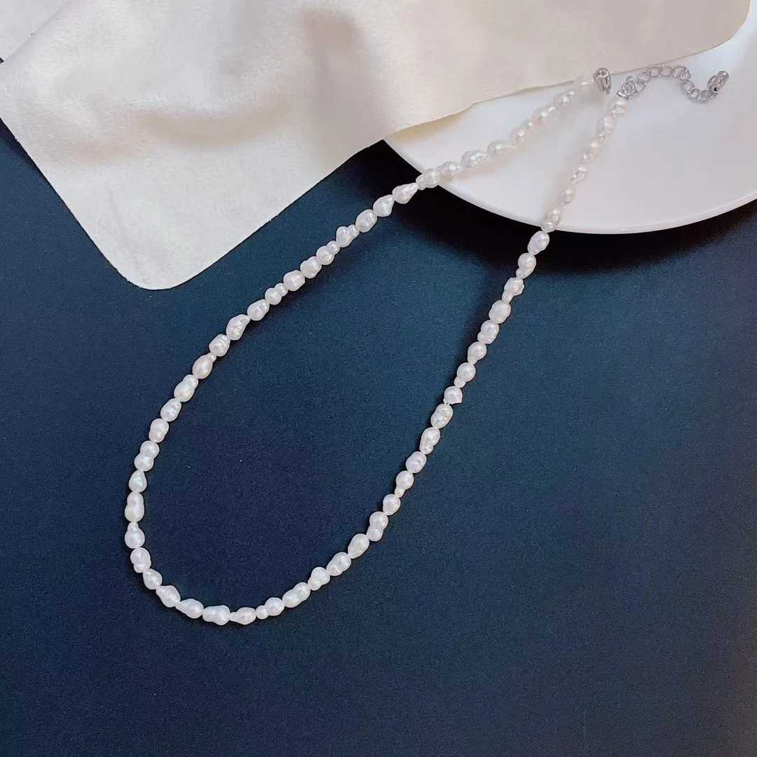 天然淡水珍珠AC76#4-5葫芦巴洛克珍珠项链