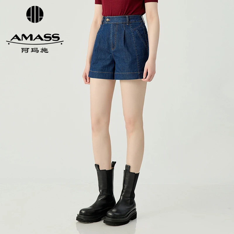 AMASS/阿玛施夏季薄款冰凉休闲复古百搭高腰显瘦牛仔短裤女510003