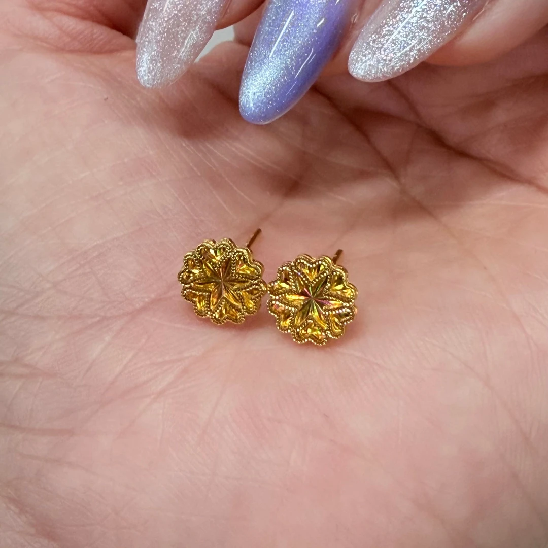 【金耳饰】炫彩星星四叶黄金耳钉5G足金999精致百搭送女友零附加