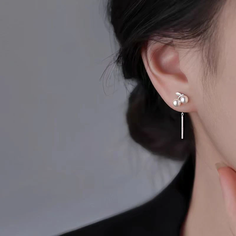 925银耳饰 925银针珍珠樱桃耳线女生2025年新款爆款轻奢小众短款