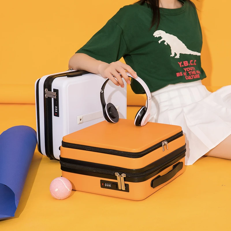 网红前置开口新款化妆箱16寸纯色轻便韩版包大容量密码锁可放电脑