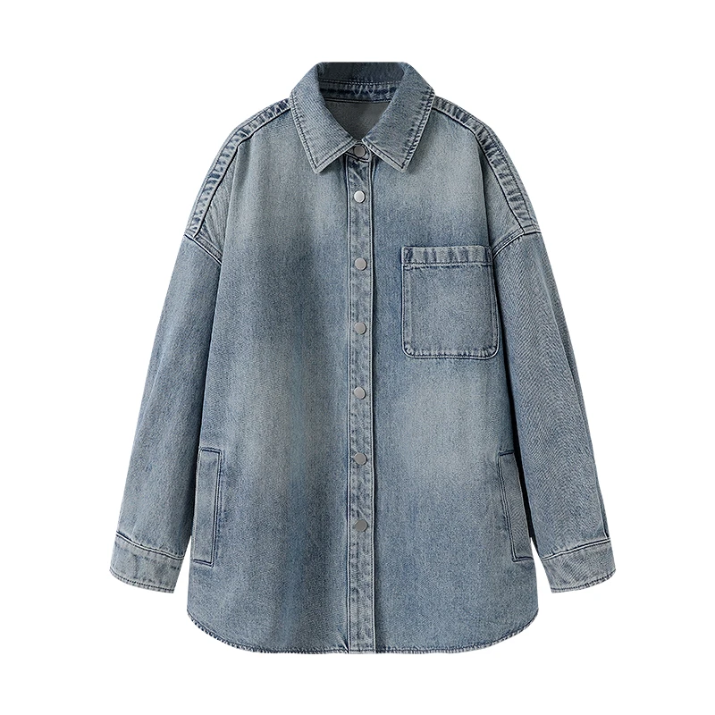 1060艾家女装2025年春宽松休闲水洗翻领衬衣牛仔春季外套廓形衬衫