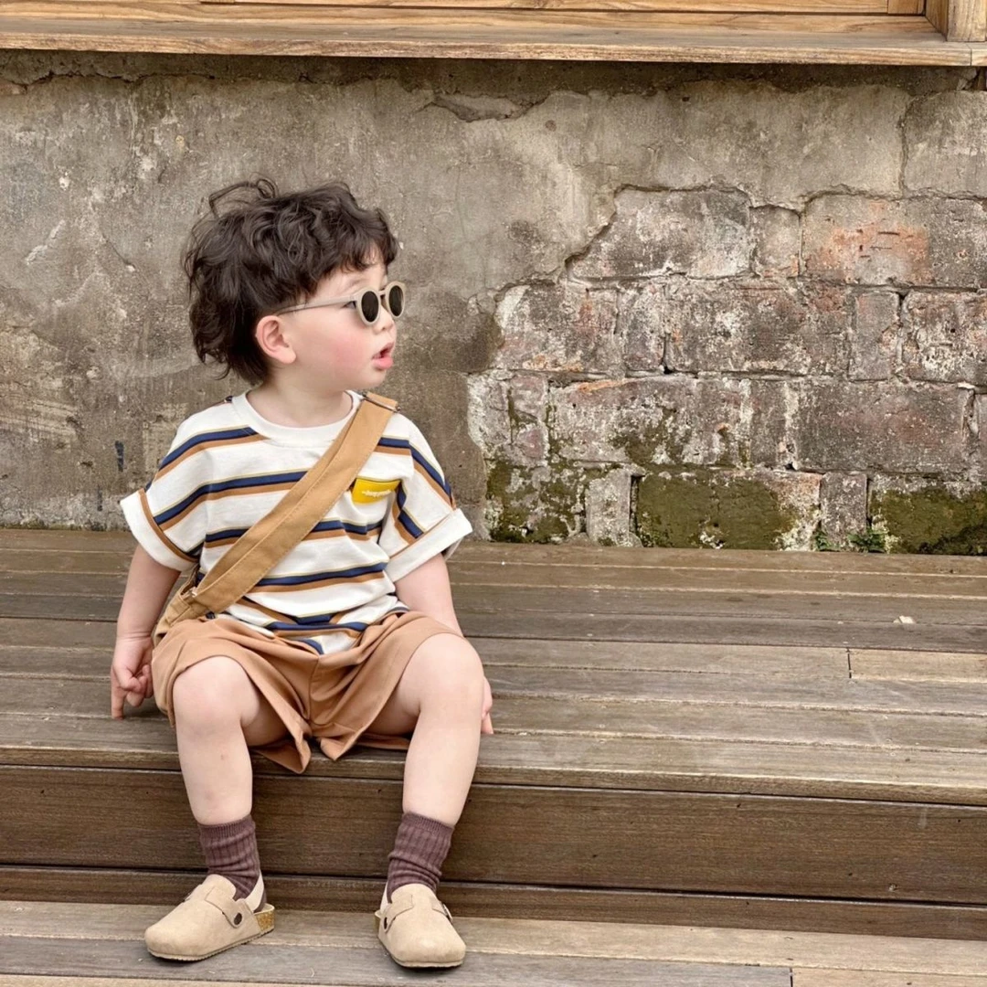 童装新款男童短袖条纹夏季韩版痞帅宽松时髦夏装短裤俩件套潮FY