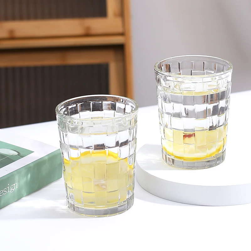 2只装实用生活百货用品居家小商品新人专享福利藤编玻璃格纹杯