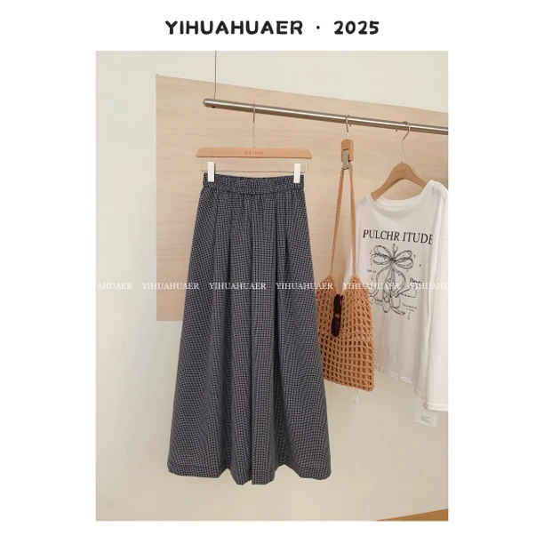 【空调裤】东大门韩国原单夏款复古高腰显瘦高腰气质格子长裤3269