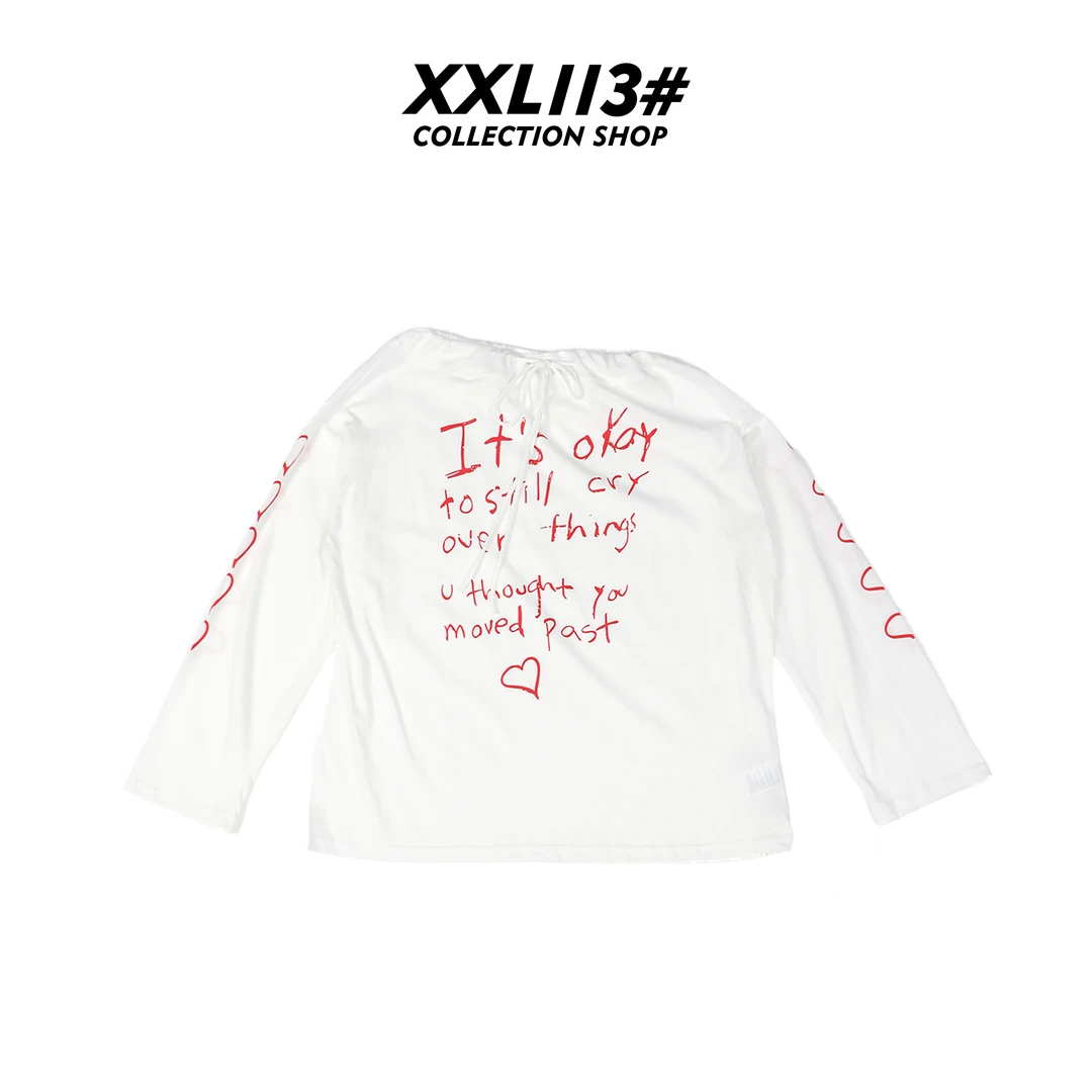 113* CENTRALIZED SHOP抽绳一字领印花长袖韩版T恤X5F02D6126