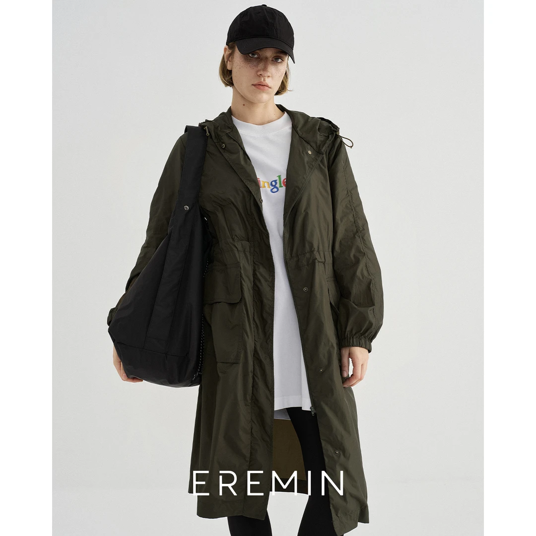 DE Mincollection束腰绿风衣/轻量防水空气感中长款外套55482