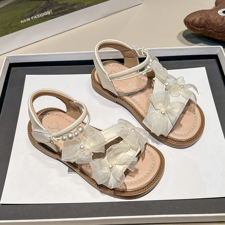 女童公主凉鞋2025夏季新款儿童韩版时尚小香风软底蝴蝶结网纱凉鞋
