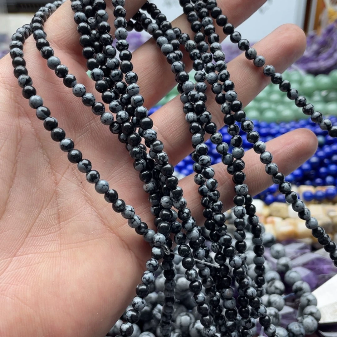 玛瑙/玉髓合金珠宝半成品一条装卡4mm雪花石圆珠