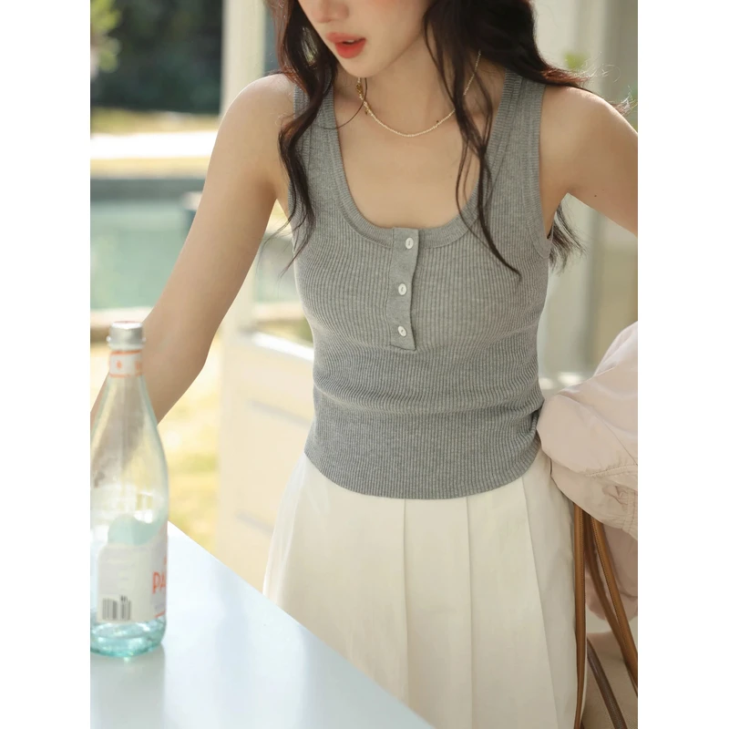 瞌睡兔u领辣妹吊带背心女春弹力修身显瘦无袖内搭打底上衣