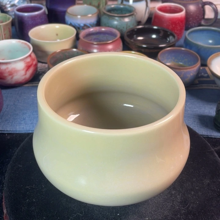 摆件钧瓷鸡油黄茶洗笔洗