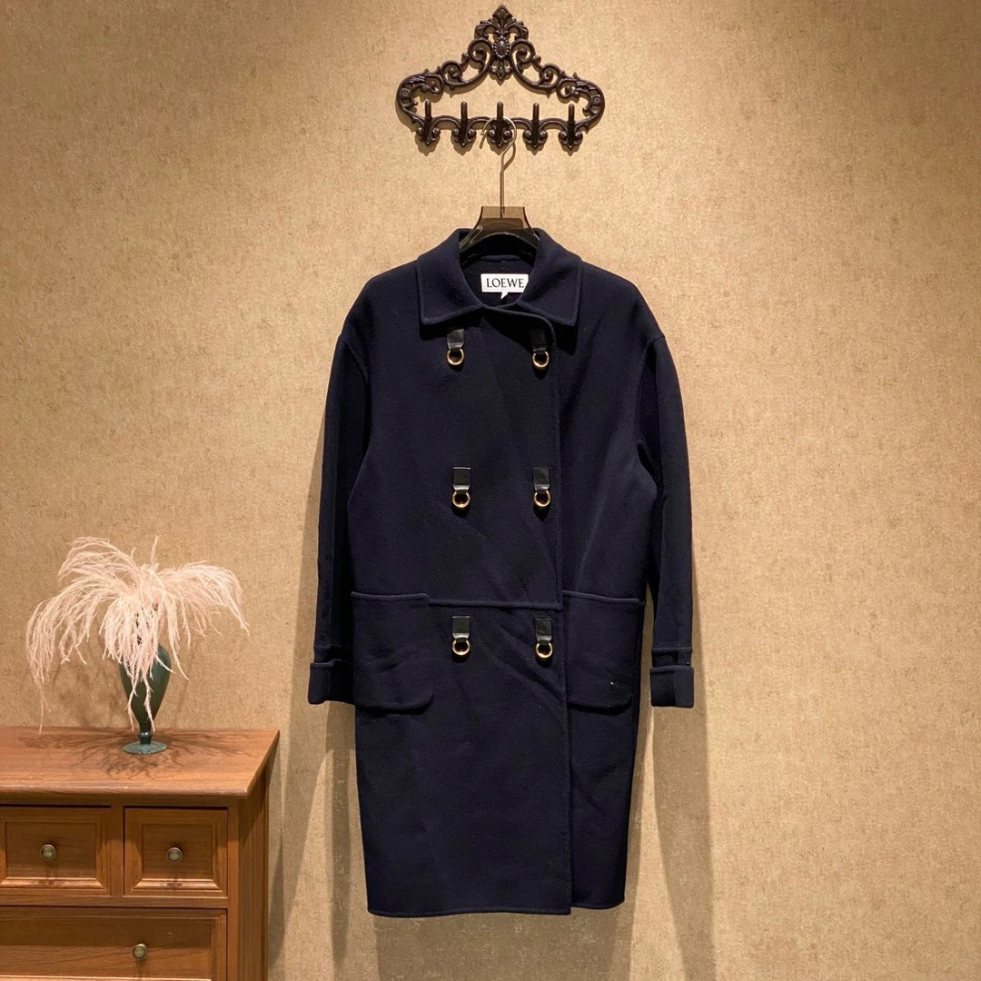 99新 LOEWE/罗意威 Loewe 午夜蓝双面羊绒大衣/38码/99新/38623