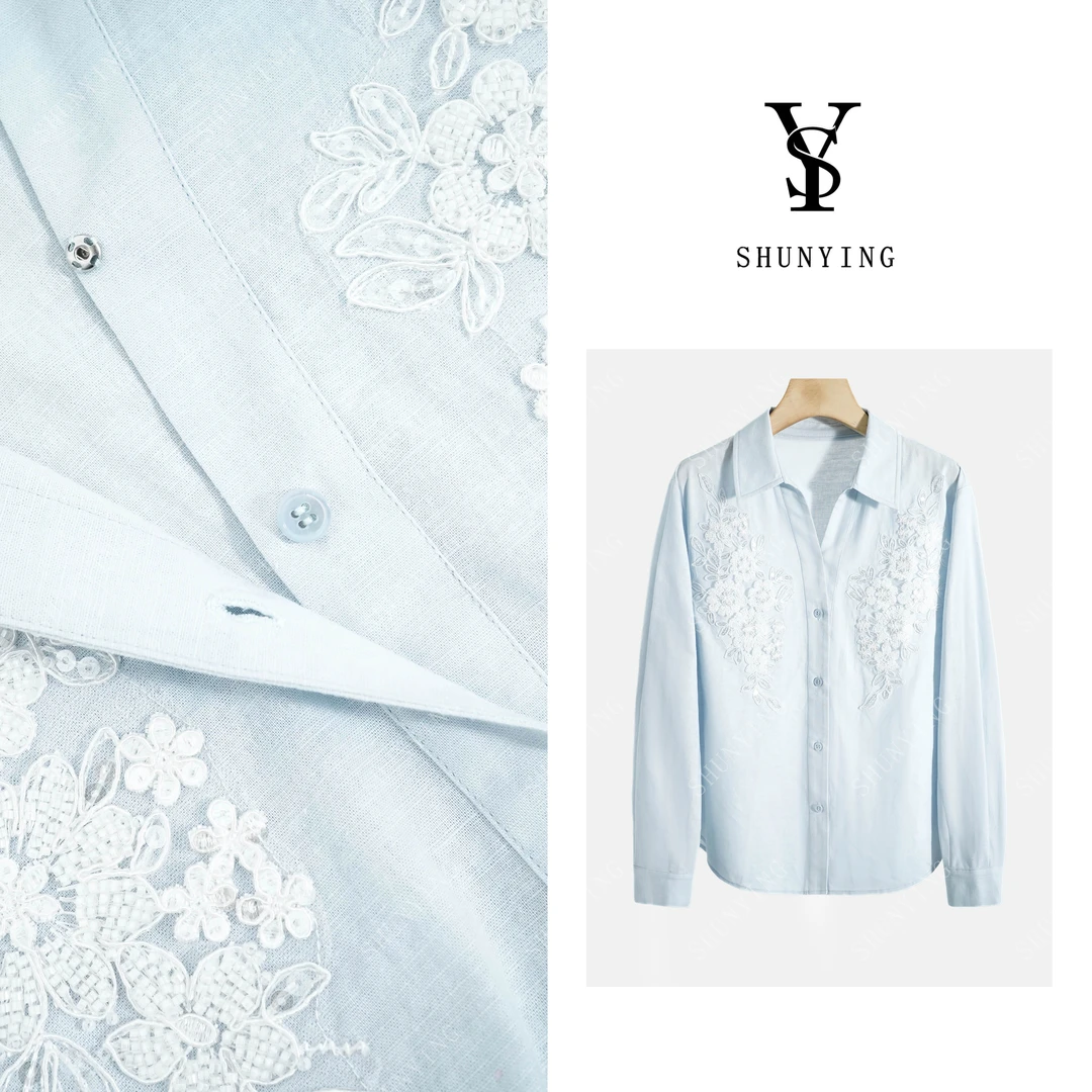 【仟娜】好穿显气质~重工钉珠刺绣长袖设计感洋气衬衬衫SY71C2567