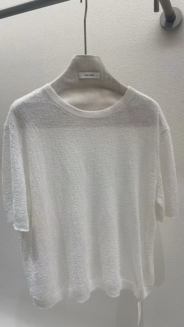 【兰帝专属】全麻提花薄透短袖针织82498