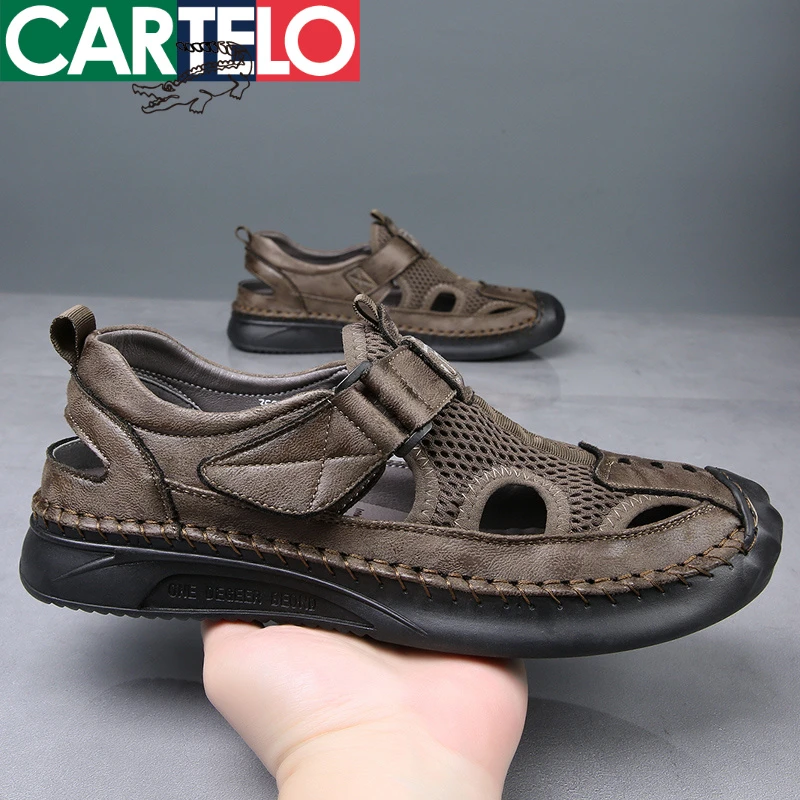 卡帝乐鳄鱼透气洞洞鞋男士夏季镂空包头耐磨沙滩凉鞋软底手工缝线