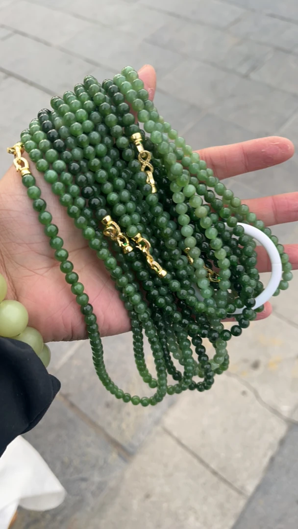 天然和田玉碧玉妈妈链6mm