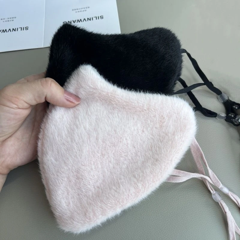 秋冬新款高颜值立体显脸小保暖毛绒口罩女防风防寒户外骑行面罩w