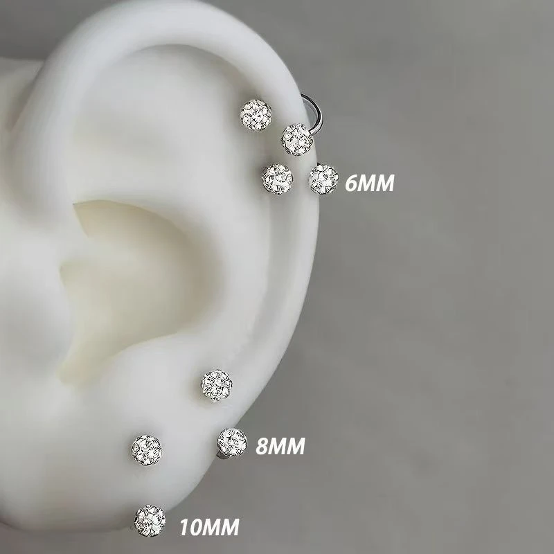 钛钢耳饰 超闪耳骨钉耳骨环睡觉不用摘ins双头螺丝拧马蹄环防过敏