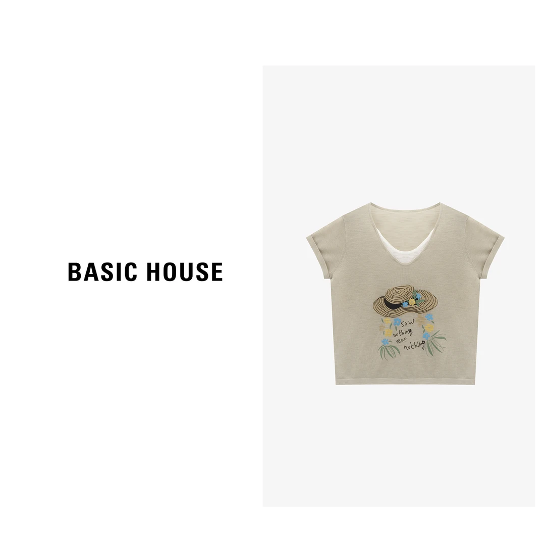 Basic House/百家好夏季温婉大方衣服女装短袖针织衫-B0625B5W902