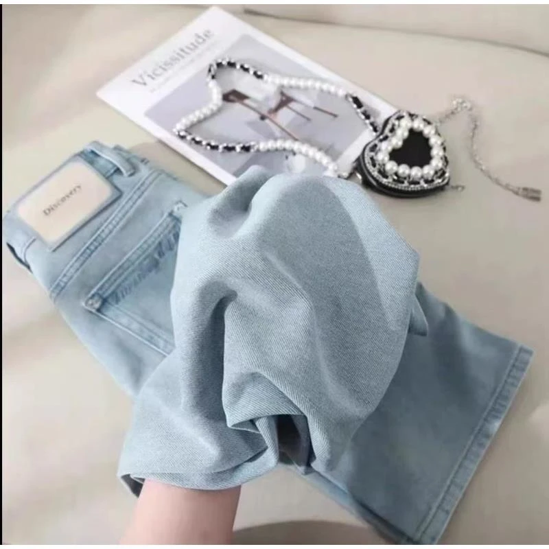 【当天发+运费险】云水蓝色牛仔裤高腰窄版直筒裤女宽松显瘦裤子