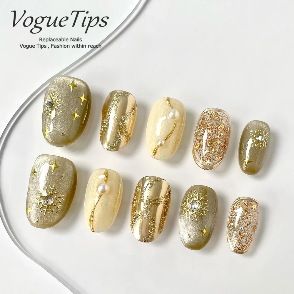 VogueTips 初秋来信穿戴甲简约ins风短款手工成品美甲片ZB563