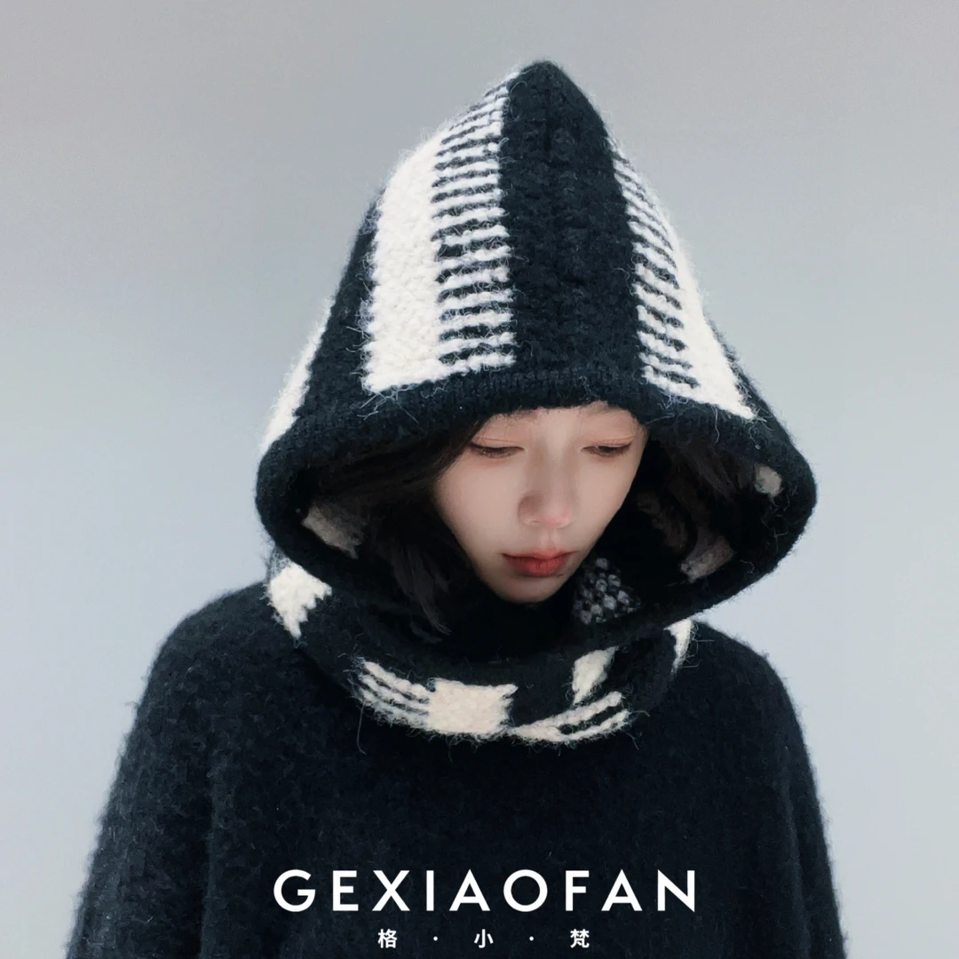 格小梵 · 韩版条纹巴拉克拉法帽秋冬保暖帽子围巾一体羊毛针帽子