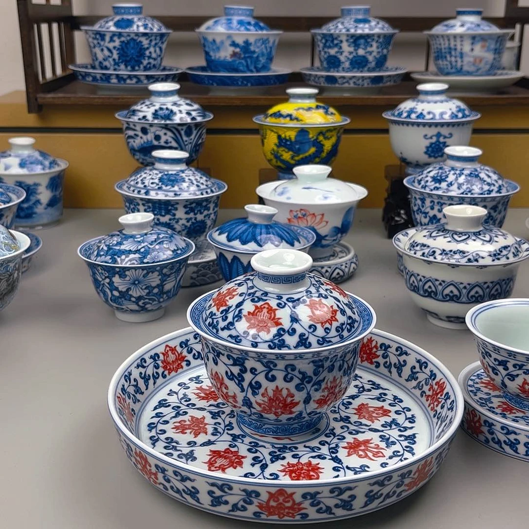 翰**动釉里红壶承加盖碗